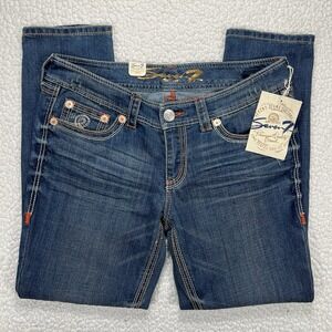 Seven7 Skinny Jeans NWT Women's Size 14‎ (34x29) Blue Stretchy Thick Stitch Boho
